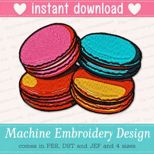 Motif de broderie machine Macaron - Broderie artistique, Broderie gourmande - 4 tailles - Téléchargement instantané des fichiers de broderie PES, DST et JEF