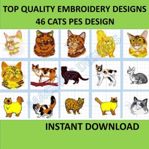 Katzen 46 PES Designs Maschinenstickerei Dateien sofortiger Download Brother File Pack embroidering Kitten Kit Haustiere pelzig