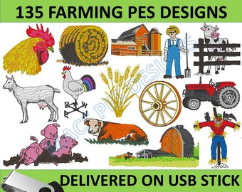 On the Farm 135 PES designs Machine Embroidery files on USB or digital Machine Embroidery files to embroider pigs pes sheep usb memory stick