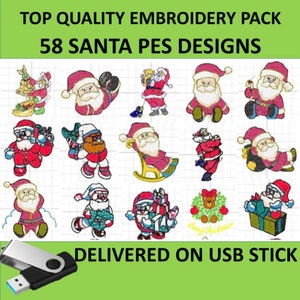 Christmas vol 2 santa raindeer 58 PES designs on USB brother Machine Embroidery files to embroider xmas father christmas celebration noel