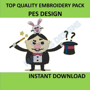 Magic Man PES design Machine Embroidery files instant download amazing clever rabbit hat magician show