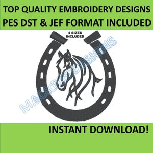 Horseshoe and Horse DST JEF PES Embroidery Design 4 Sizes, Embroidery Machine Designs Embroidery Embroidery machine design, download brother