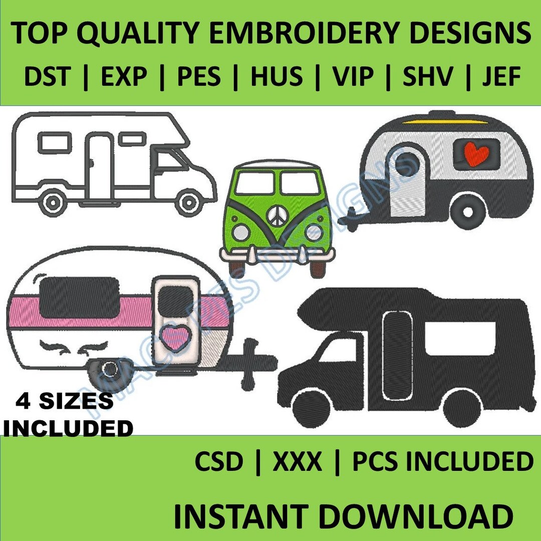 Motorhome Embroidery Design PES JEF DST Caravan Embroidery Machine 4