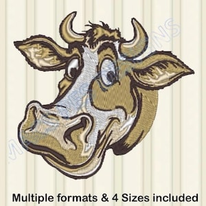 Funny Cow Embroidery design, Farm Animal Machine Embroidery Design , 4 sizes, instant download. PES DST JEF format farmer cattle cow