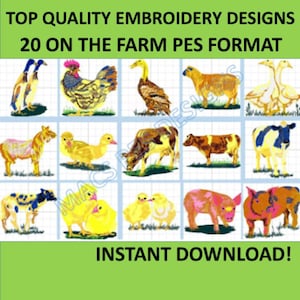 On the Farm Embroidery files instant download farming life animals pack 1 20 PES designs Machine pigs sheep cows embroidery deisgn