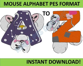 Mouse Alphabet Embroidery Design: 4x4 Hoop Font (Instant Download Files) PES