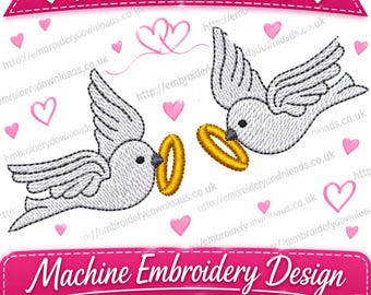 Wedding Rings Dove Embroidery Design, Mr Mrs Wedding Embroidery File, Bride Groom Machine Embroidery Design, 4x4 PES