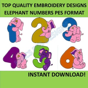 Pink Elephant Numbers 9 PES designs Machine Embroidery files instant download brother file embroider animal zoo number 1 2 3 4 5 6 7 8 9 0