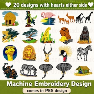 Safari embroidery designs - Animals embroidery design machine embroidery pattern - Elephant embroidery file - Zebra Lion Monkey Giraffe pes