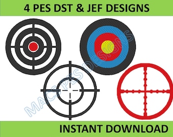 ターゲット刺繍PES JEF DST刺繍機4サイズ4デザインパック、ガンジェフマシンデザインジェフマシンDSTファイルシューティングPES