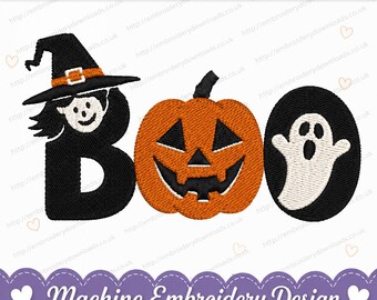 Boo Embroidery Design, Halloween Embroidery Design, 4 sizes instant download PES DST JEF embroidery formats ghost pumpkin design