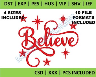 Christmas Embroidery Designs, Believe Embroidery Design, Believe Machine Embroidery Designs, Christmas Believe Embroidery -Digital Download
