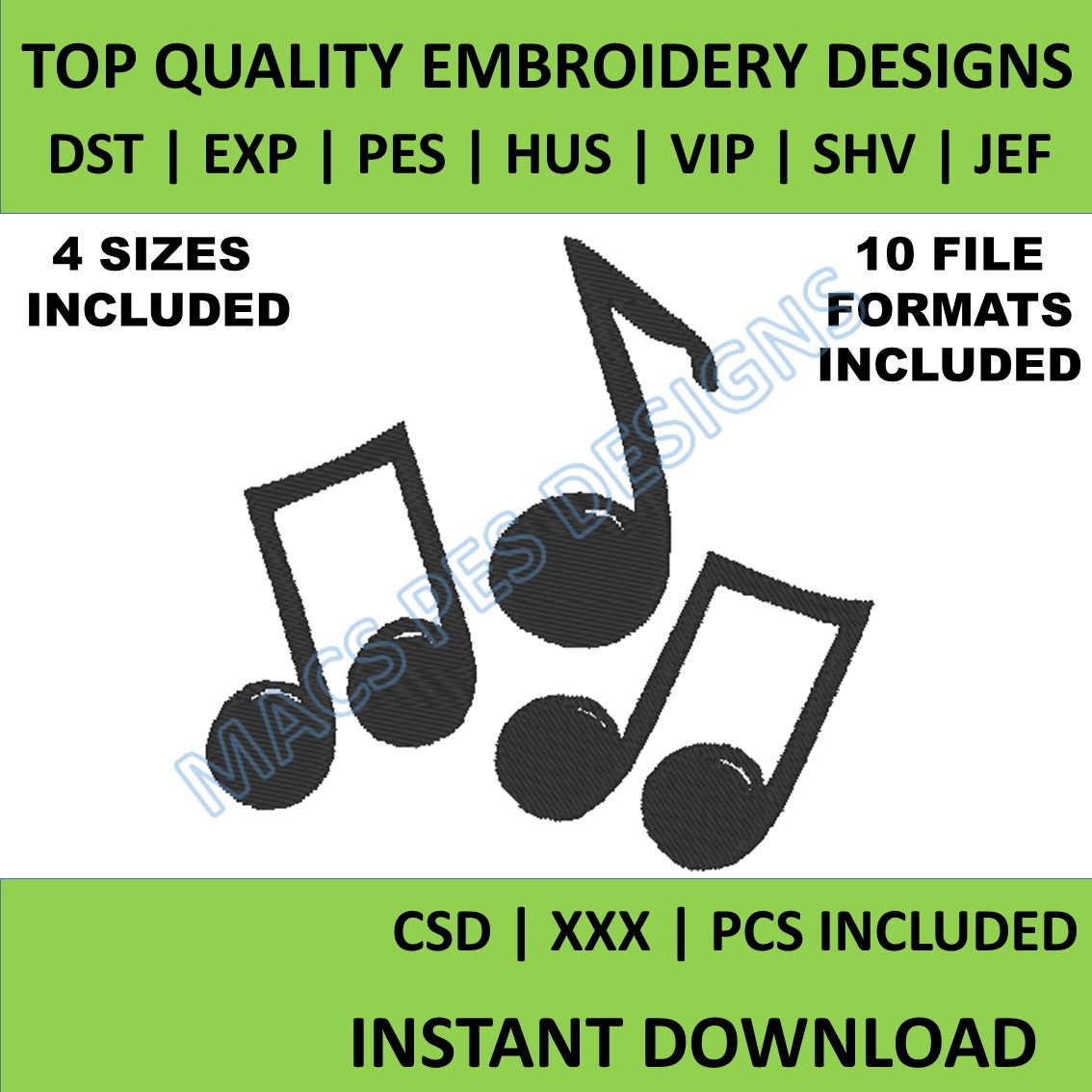 Musical Note Embroidery Design PES JEF DST Music Embroidery Machine 4 ...
