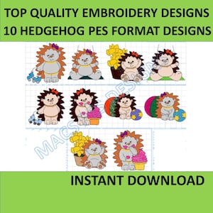 Summertime Hedgehog 10 PES designs Machine Embroidery files instant download brother file pack embroider hedgehogs aminals cute spikey