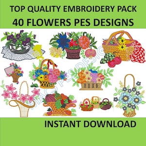 Bloemen Borduurbestanden direct downloaden 40 PES-ontwerpen Machine Brother-bestandspakket borduur bloemist hanging basket kleurrijk chelsea