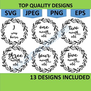 Joli bébé jalon ronds SVG Bundle, jalon mensuel svg, svg faire-part de bébé, statistiques de naissance svg, svg animaux mignons, bonjour le monde svg png