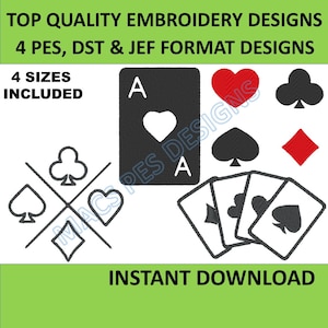 Playing Casino Cards Aces Set Embroidery Design. Machine Embroidery Pattern. People Elements Scene. Instant Download Digital File