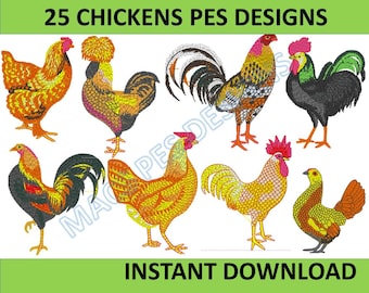 Farm chickens Embroidery files instant download farming life animals 25 PES designs Machine instant download farm life farmer download