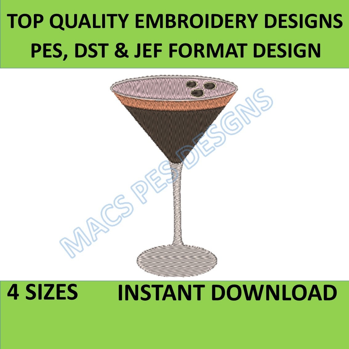 Espresso Martini Embroidery Design, Espresso Martini Embroidery File, Cocktail Embroidery Design, Mini Cocktail Embroidery File download
