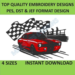 Raceauto-borduurontwerp, racewagen-borduurontwerp, machineborduurontwerp, 4 maten, Instant Download