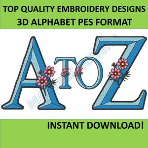 3D alphabet PES designs Machine Embroidery files instant download alphabet text 4 x 4 inch brother embroidered pack files font letters