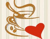 Coffee PES JEF DST Embroidery Design Machine Embroidery bean Download hot drink Embroidery File Embroidery brother instant download heart