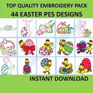 Easter Machine Embroidery files 44 instant download eggs pack 6 bunnies chocolate jesus chicks rabbits PES designs pack