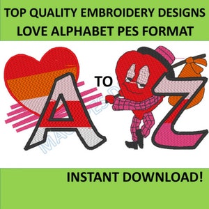 Alfabeto de corazón de San Valentín: 29 diseños PES, archivos de bordado a máquina, descarga instantánea, texto del alfabeto, archivos de paquete bordado Brother de 4 x 4 pulgadas