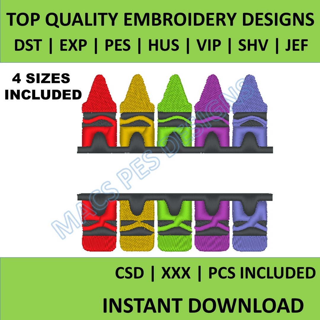 Crayon Split Monogram Embroidery Design PES JEF DST Back to Etsy