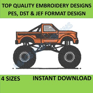 Monster Truck Embroidery Design, Vehicle Embroidery Design, Machine Embroidery Design, 4 Sizes, Instant Download pes jef dst file