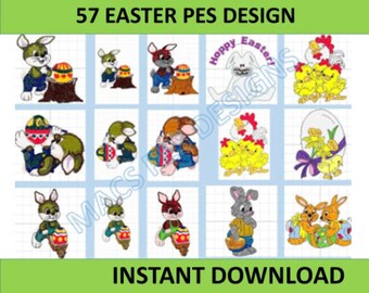 Paasborduurontwerpen – 57 PES-bestanden, konijntjes en eieren (direct downloaden)