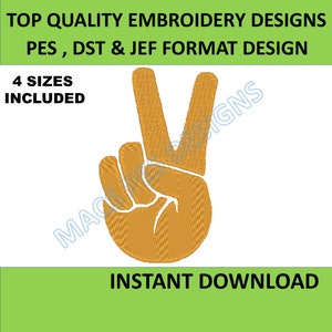 Peace hand Machine embroidery design, Peace sign, Machine embroidery file, Instant download machine embroidery 4 sizes 10 formats