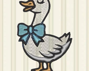 Cute Silly Goose Mini four Sizes Machine Embroidery Design, Lovely Goose with Big Bow Multiple Size Embroidery File | cute Design dst jef