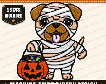 Trick Or Treat Dog Ghost Embroidery Design, Ghost Dog Embroidery, Halloween Machine Embroidery Files, Dog Lover Embroidery File pug download