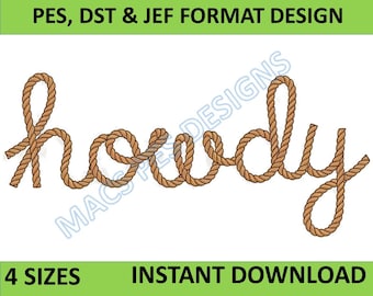 Howdy Haft Design, Western Haft Design, Haft maszynowy, 4 rozmiary, Natychmiastowe pobranie pliku z haftem kowbojskim