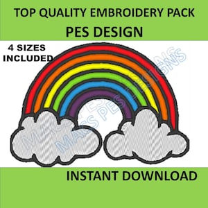 Rainbow PES embroidery design 4 x 4 Machine Embroidery file instant download brother 4 sizes included best seller rainbow bridge sky clouds
