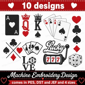 Paquete de bordado de naipes PES JEF DST casino Diseño de bordado Máquina de bordar póker pes Archivo de bordado Bordado juego brother pes