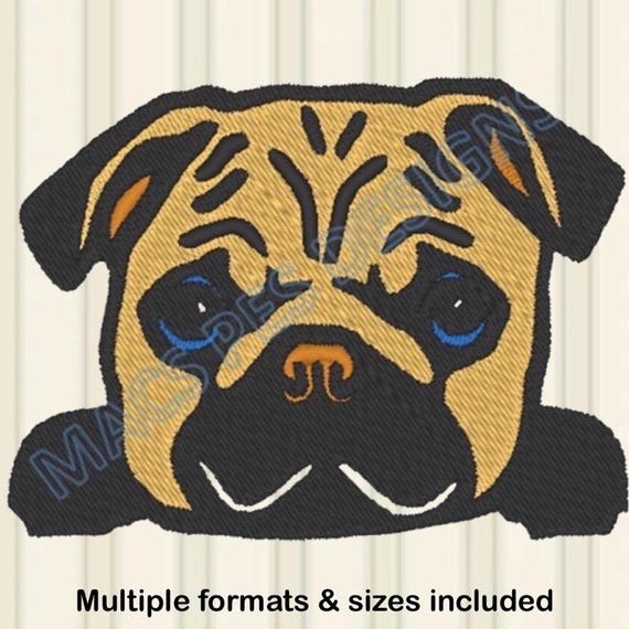 Pug Embroidery Machine Embroidery Pug Silhouette