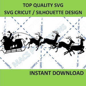 Santa&#39;s Sleigh svg, Christmas svg, Instant Download, Santa&#39;s Sleigh Reindeers svg, Reindeer svg, Flying Santa Sleigh svg