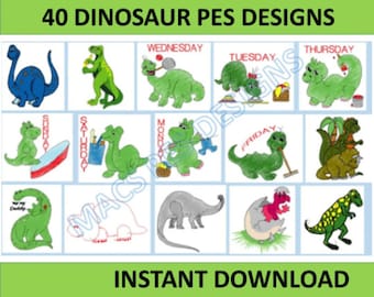 Dinosaur 40 PES designs brother Machine Embroidery files instant download brother file pack embroider dino prehistoric jurrassic park