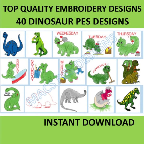 Dinosaur 40 PES designs brother Machine Embroidery files instant download brother file pack embroider dino prehistoric jurrassic park