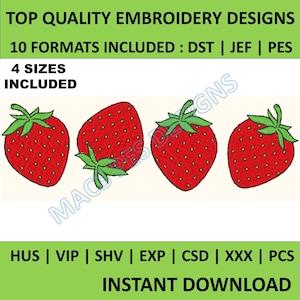 Strawberry Embroidery Design, Summer Embroidery Design, Machine Embroidery Design, 4 Sizes, Instant Download