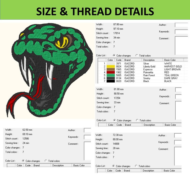 Pes Format Snake Snake Machine Embroidery Design, Snake Pattern, Reptile Embroidery ...