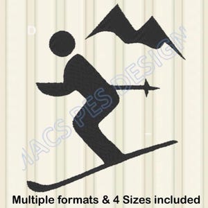 Skiing in Mountains on Holidays Embroidery Design . Machine Embroidery Pattern. Lifestyle Scene. Instant Download Digital File