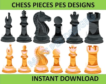 Chess pieces PES embroidery designs Machine Embroidery 12 file instant download brother best seller game black white pes king queen