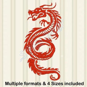 Diseño de bordado de dragón chino - Diseño de archivo de bordado a máquina moderno urbano - Aro de 4 x 4 pulgadas - Descarga instantánea Bordado en 4 tamaños