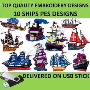 Ships PES embroidery designs on usb 10 Machine Embroidery files brother boat embroidered coasters pes pack file pirate ship pes boats pes
