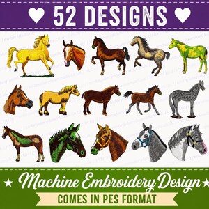 馬のPESデザイン、ミシン刺繍ファイル、即時ダウンロード、ブラザーファイルパック、馬の乗馬、動物のジャンプ、ショー、トライアルの刺繍