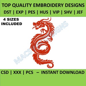 Chinese Dragon Embroidery Design - Urban Modern Machine Embroidery File design - 4x4 inch hoop - instant download 4 sizes embroidery