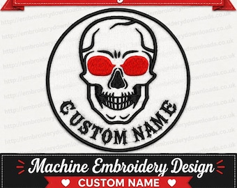 Custom biker skull Embroidery design patch Files skeleton patch Digital PES DST JEF 4x4  personalised embroidery file any name halloween pes